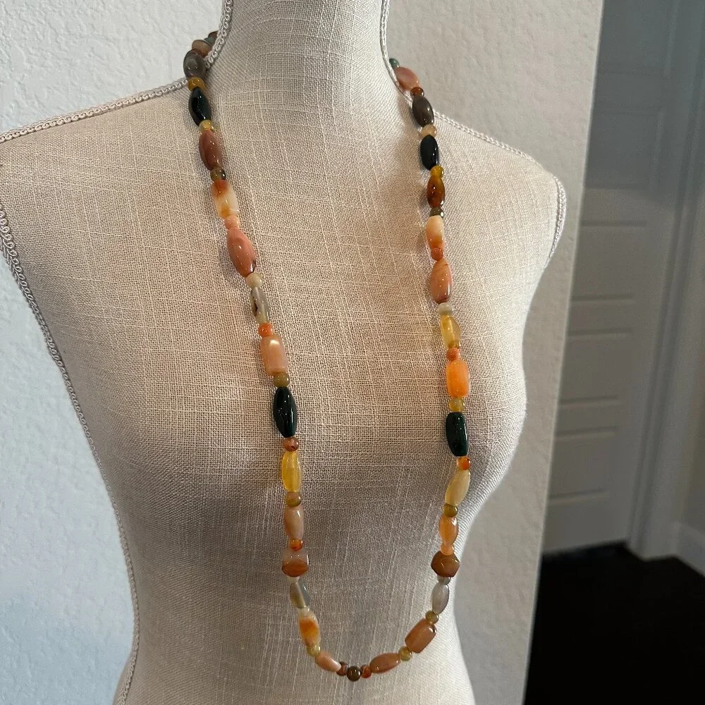 Vintage Polished Gemstone Bead Necklace
